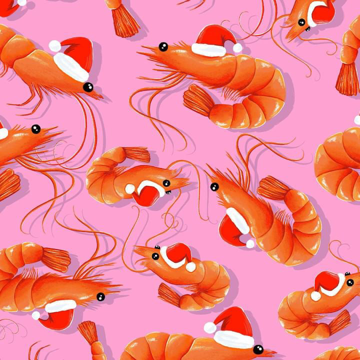 Christmas Prawns Pink | Triangle Bib