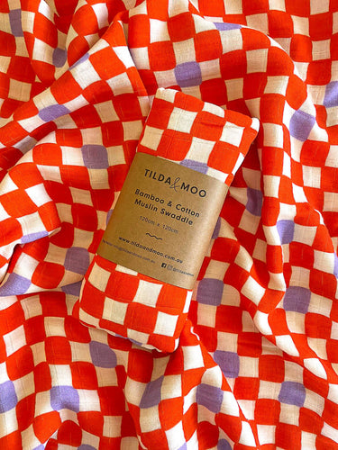 Check Mate Cherry Red with Lilac Speck | Swaddle