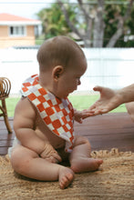 Load image into Gallery viewer, Check Mate - Cherry Red with Lilac Speck Triangle Bib