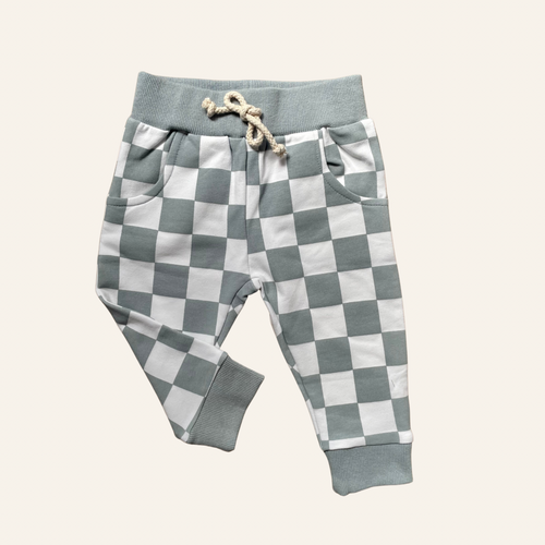 Stone Blue Check | Organic Cotton Track Pants