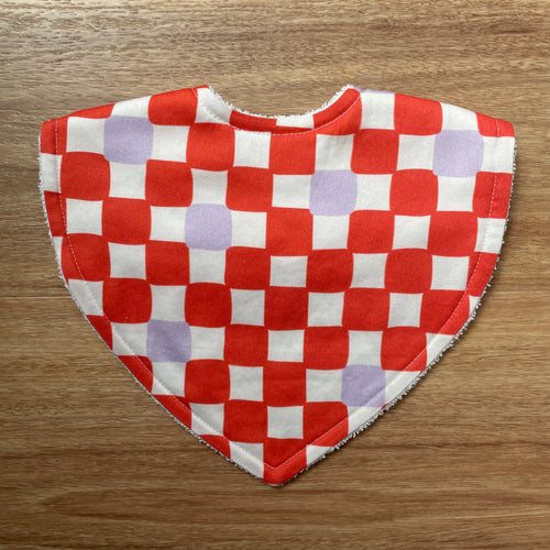 Check Mate - Cherry Red with Lilac Speck Triangle Bib
