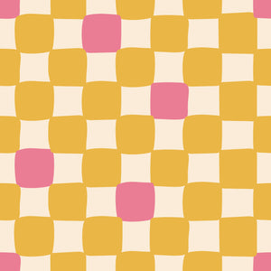 Check Mate -  Yellow with Pink Speck Triangle Bib