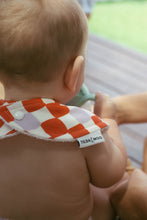 Load image into Gallery viewer, Check Mate - Cherry Red with Lilac Speck Triangle Bib