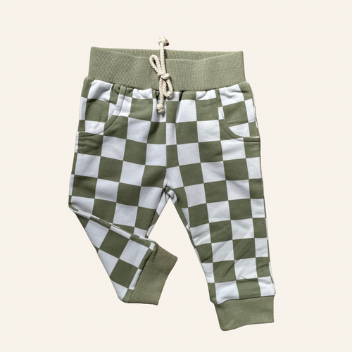Sage Green Check | Organic Cotton Track Pants