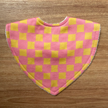 Checkerboard Pink & Yellow Triangle Bib