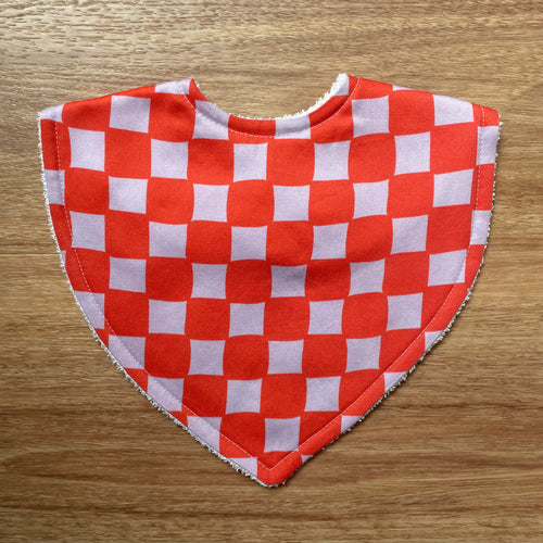 Checkerboard Cherry Red & Lilac Triangle Bib
