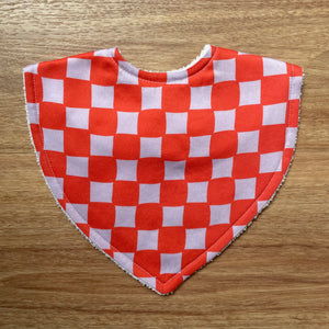 Checkerboard Cherry Red & Lilac Triangle Bib
