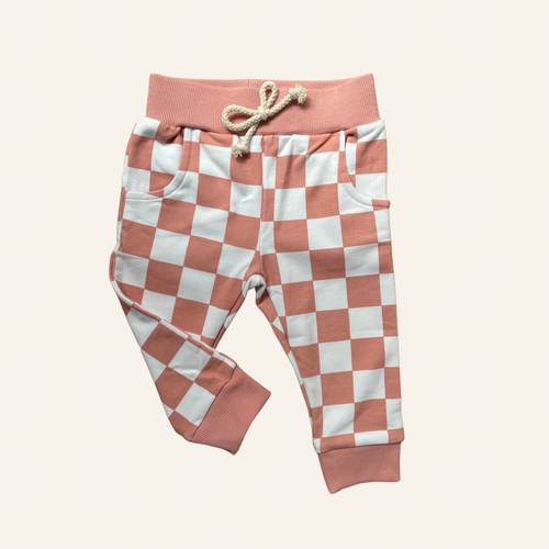 Pink Clay Check | Organic Cotton Track Pants