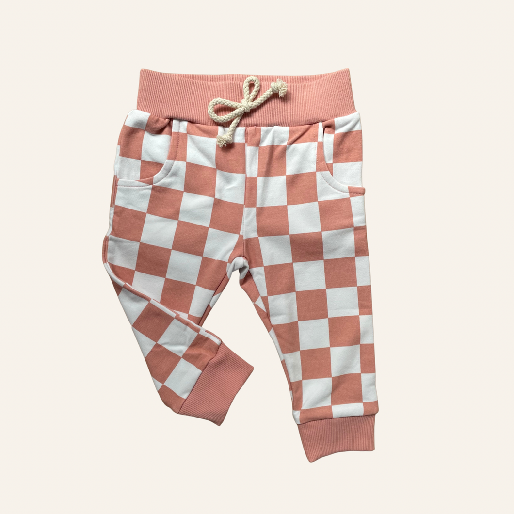 Pink Clay Check | Organic Cotton Track Pants